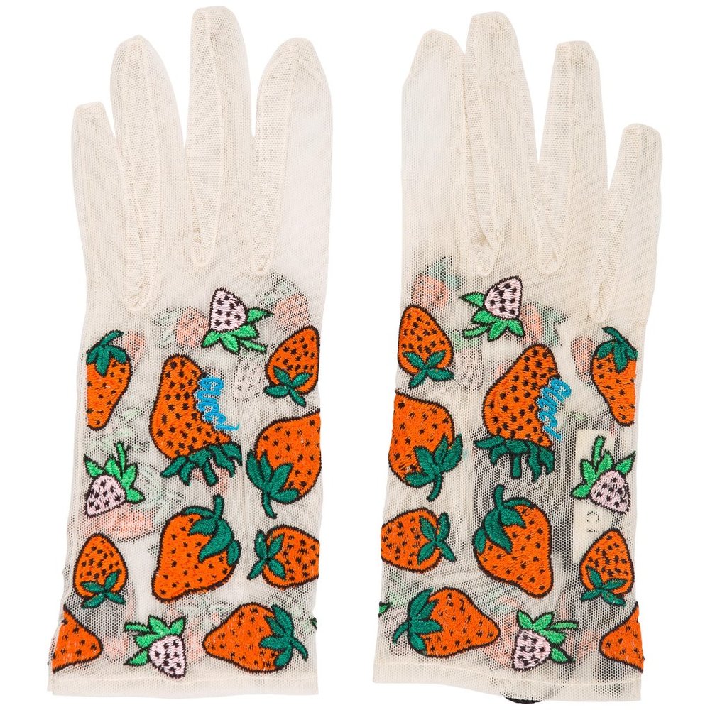 Gucci Tulle Strawberry Embroidered Gloves in White NEW IN BOX - Picture 3 of 8
